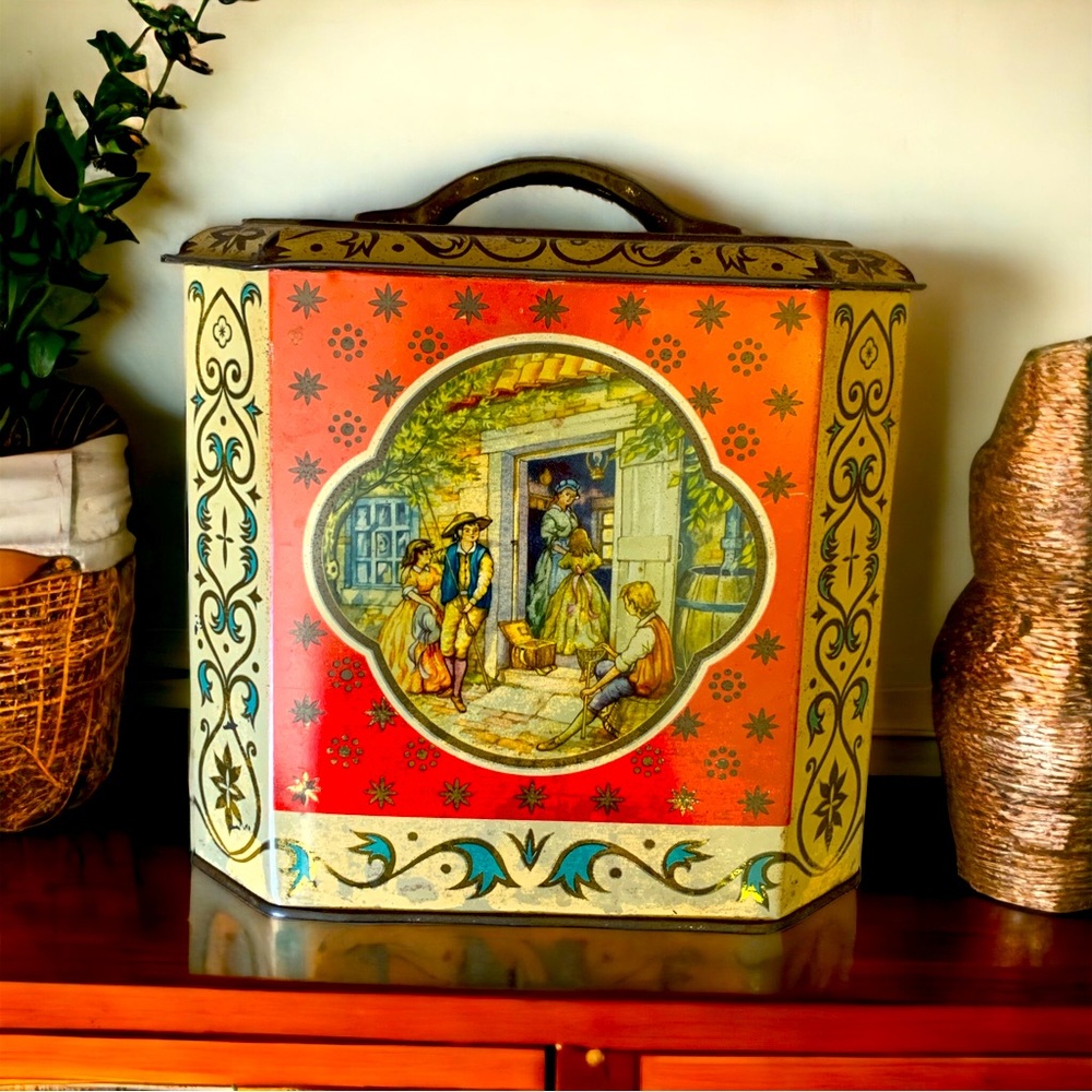 🌞Summer Clearance Decorative Antique Tin W Handled Lid Made In England Art Deco